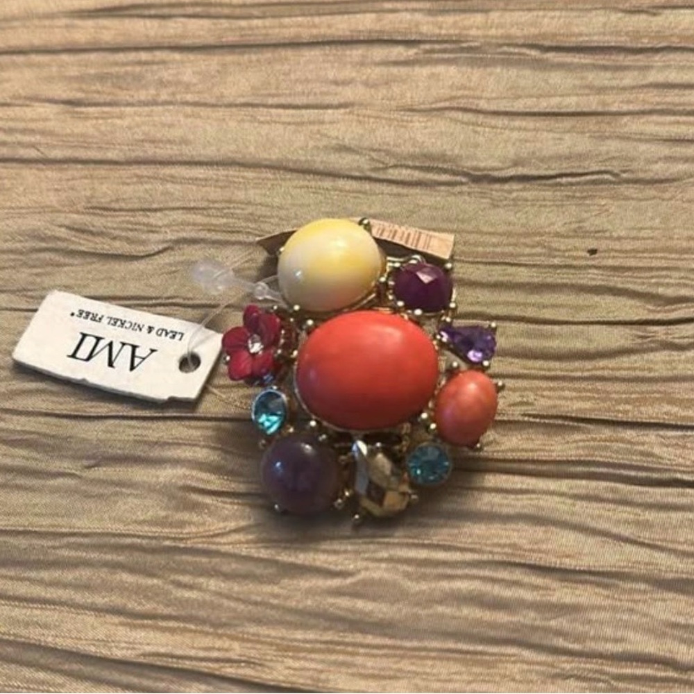 AMI Multicolor Statement Ring with Coral Center